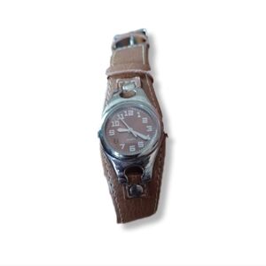 Unisex unbranded tan brown leather band quartz watch